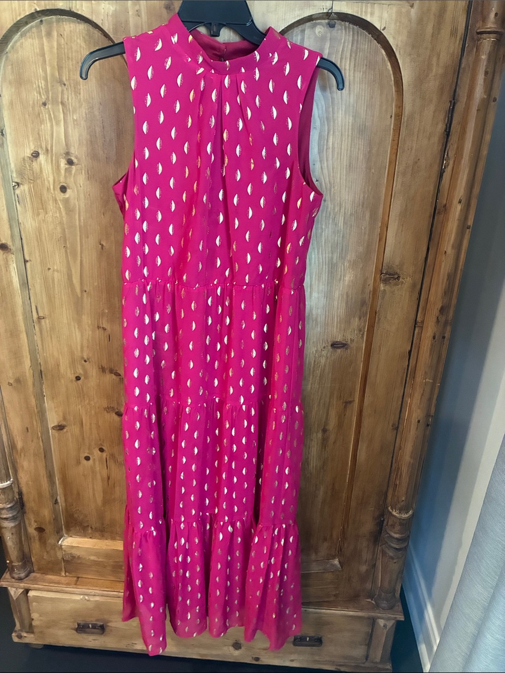 Donna Rocco Sleeveless Fuchsia Maxi Dress with Gold Dot Accent